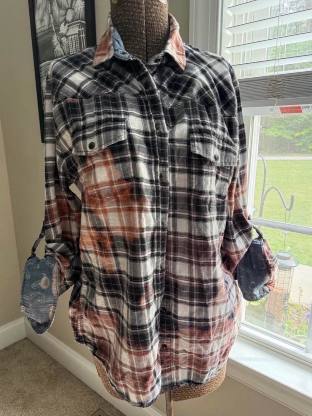JACHS Girlfriend Black, White & Rust Plaid Button-Down Shirt